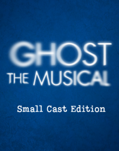 Ghost the musical logo, white text on blue background