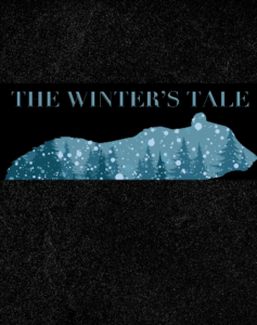 winters tale musical logo with bear cutout against black background